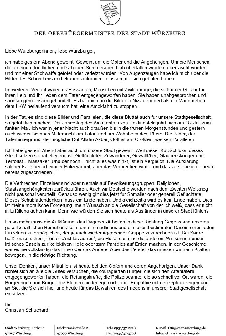 — © Hier der Brief im Originalen Format (Quelle: Stadt Würzburg)
