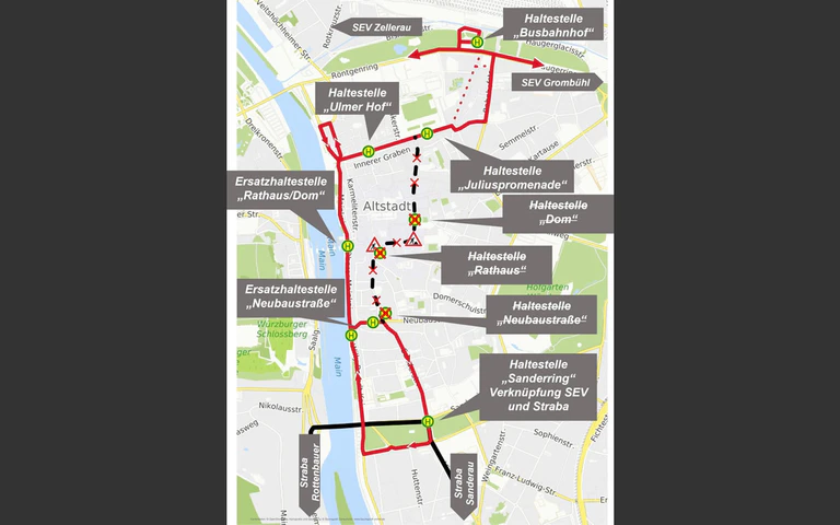 Der Schienenersatzverkehr im Bereich Innenstadt — © Grafik: WVV